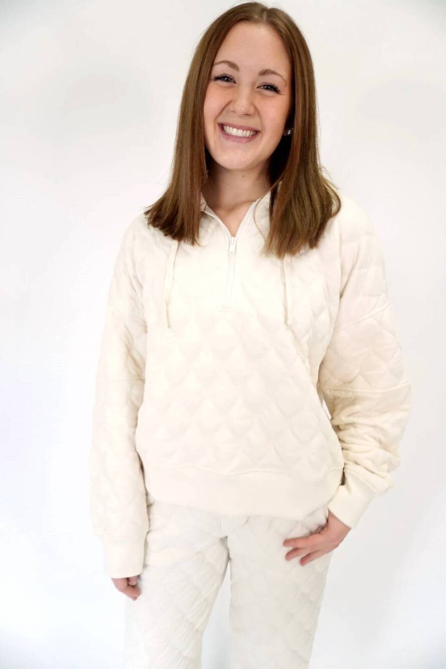 NEW RAE MODE ellis quilted 3/4 zip pullover jacket in cream